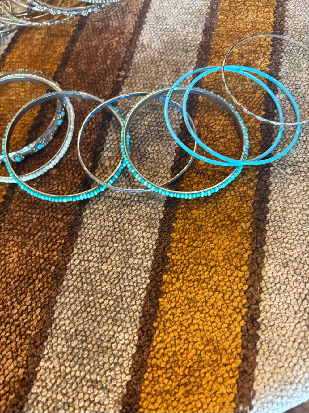Set of Turquoise and Silver Bangle Bracelets